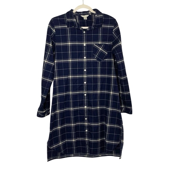 Garnet Hill Navy Checkered Long Sleeve Dress - Picture 1 of 5